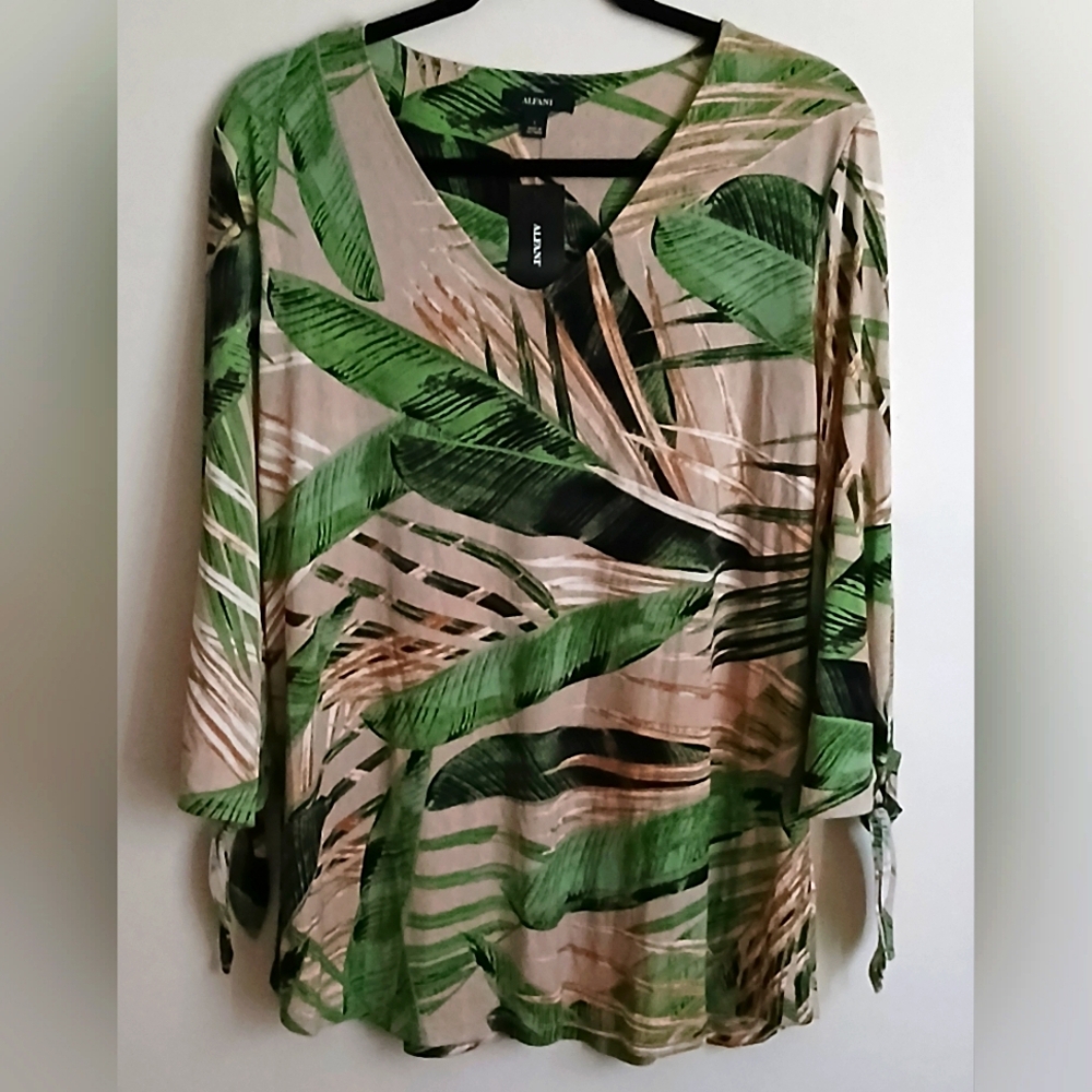 Alfani Womems Multi-Print 3/4 Sleeve Blouse Size L